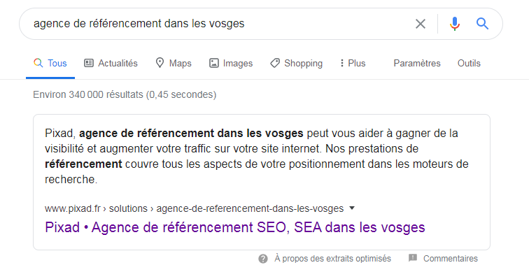 Capture recherche google Agence de rfrencement dans les vosges